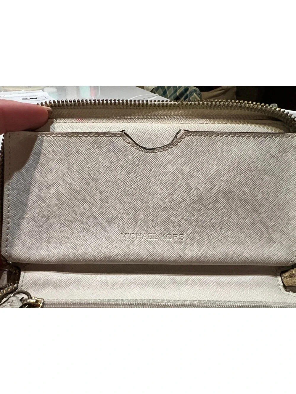 Michael Kors Beige Signature Logo Zip-Around Wallet with Gold Hardware